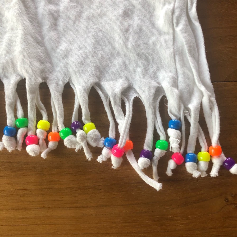 VINTAGE 2002 Orange Beach white crop top w/fringe & beads - Picture 5 of 8
